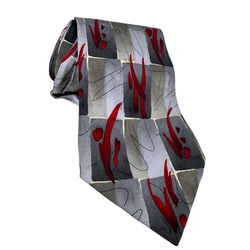 J. Garcia Jerry Garcia Abstract Silk Neck Tie Gray Red Geometric Vintage 59”